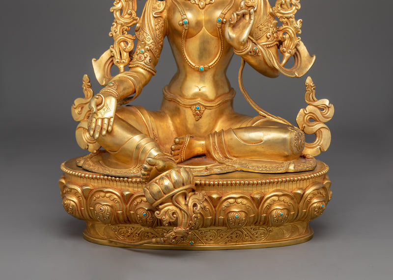 Tibetan Buddhism Green Tara 24K Gold Copper Figure | Mother of Liberation Art