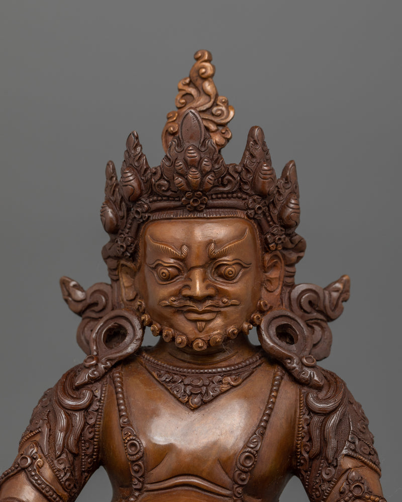 Handicraft Dzambhala Statue with Mongoose | Oxidized Copper Buddhist Artwork