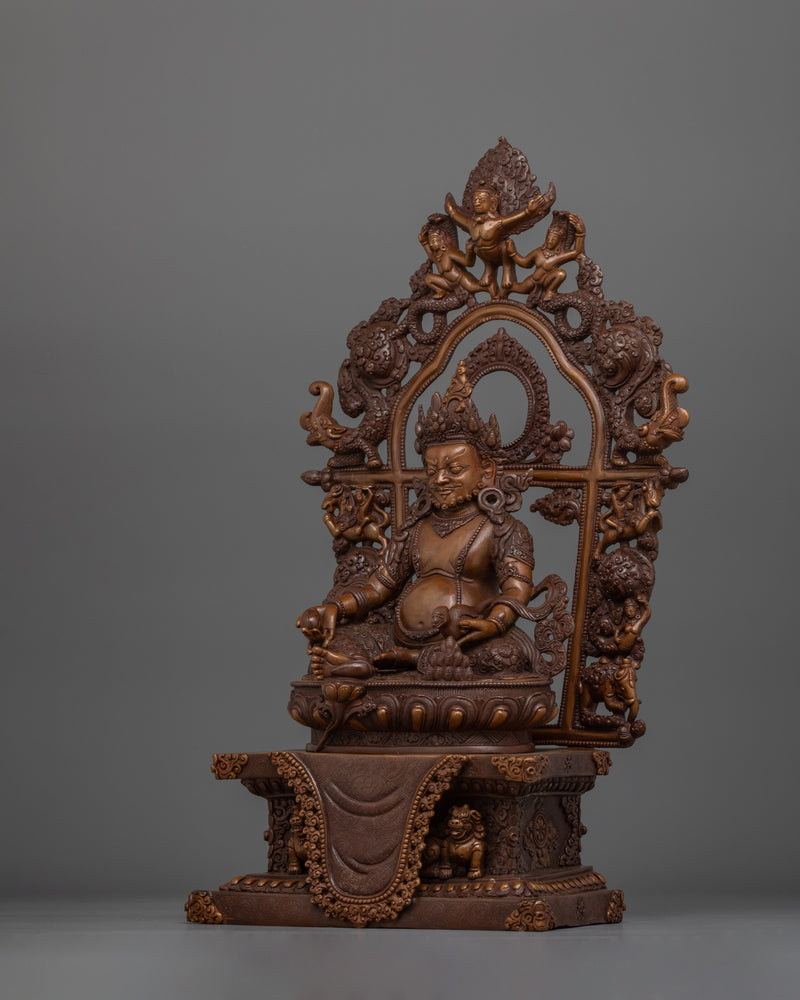 Handicraft Dzambhala Statue with Mongoose | Oxidized Copper Buddhist Artwork