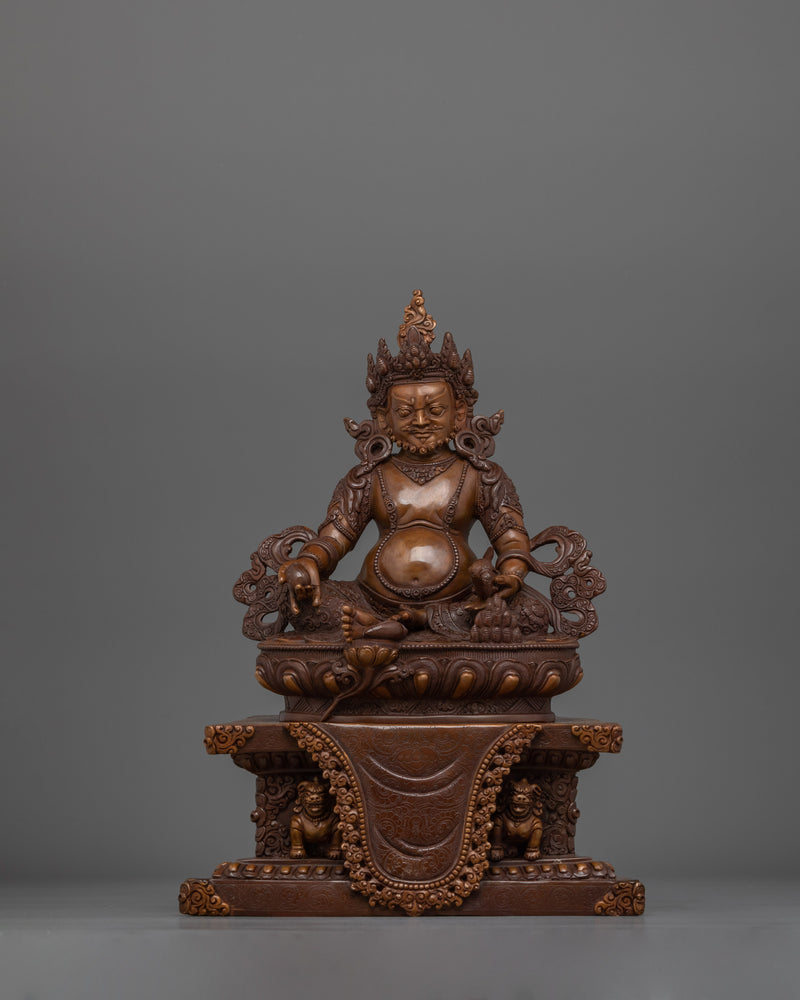 Handicraft Dzambhala Statue with Mongoose | Oxidized Copper Buddhist Artwork