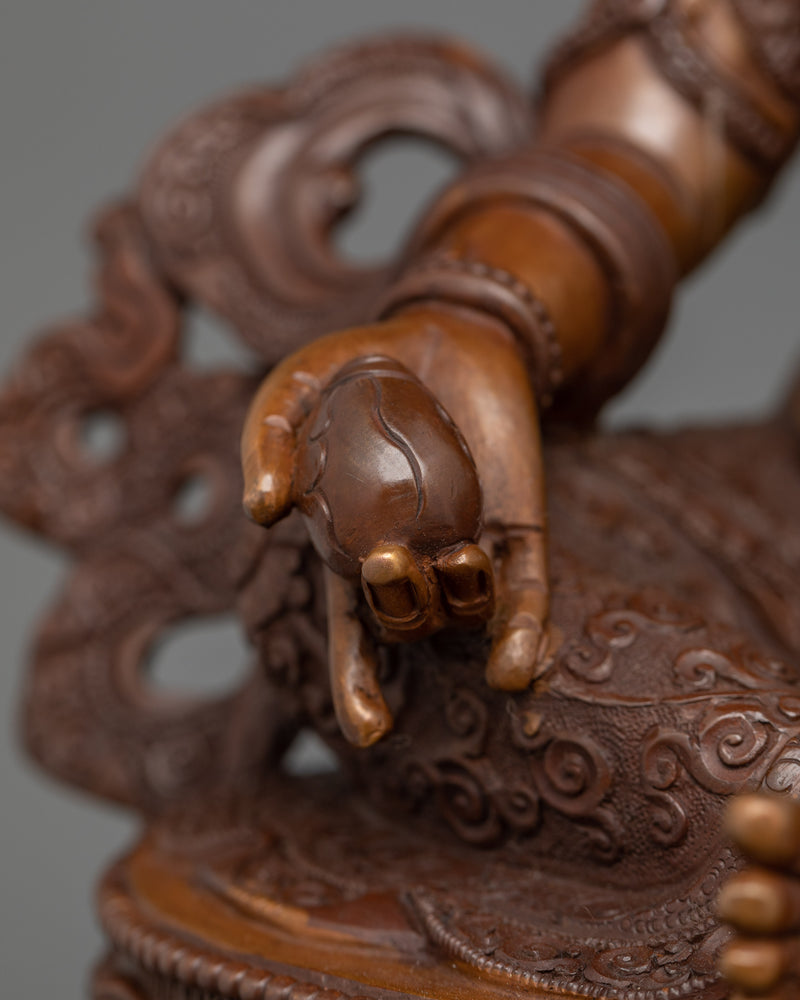 Handicraft Dzambhala Statue with Mongoose | Oxidized Copper Buddhist Artwork