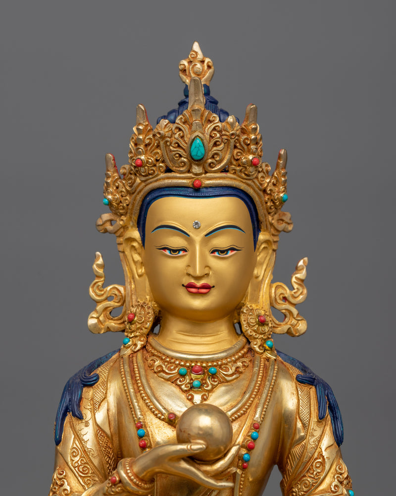 Statue of Kshitigarbha Holding Chintamani | 24K Gold Gilded Copper Artwork