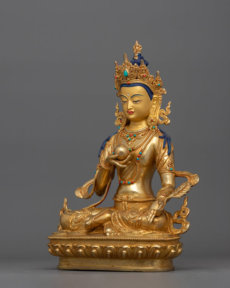 Statue of Kshitigarbha Holding Chintamani | 24K Gold Gilded Copper Artwork