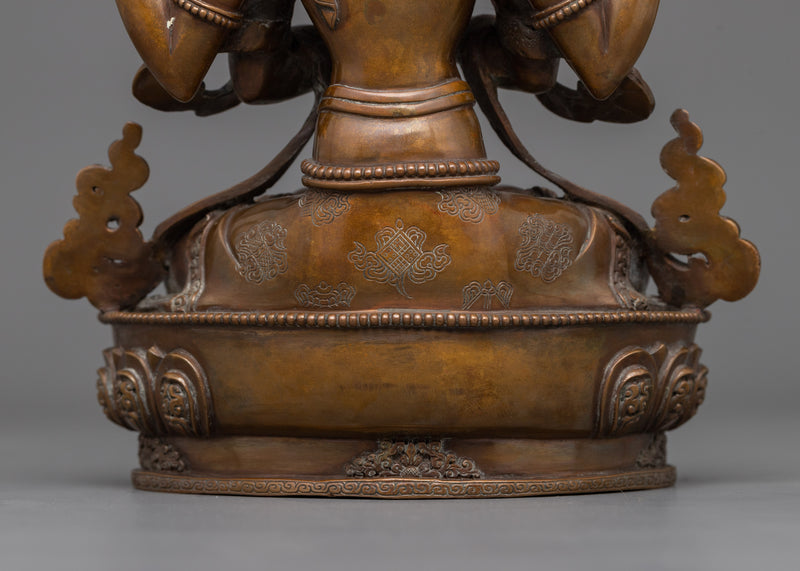 Handcarved Oxidized Small Chenrezig Statue | Tibetan Shrine Decor