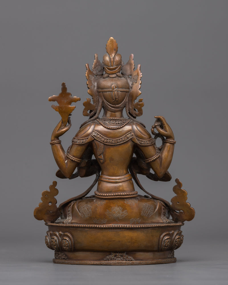 Handcarved Oxidized Small Chenrezig Statue | Tibetan Shrine Decor