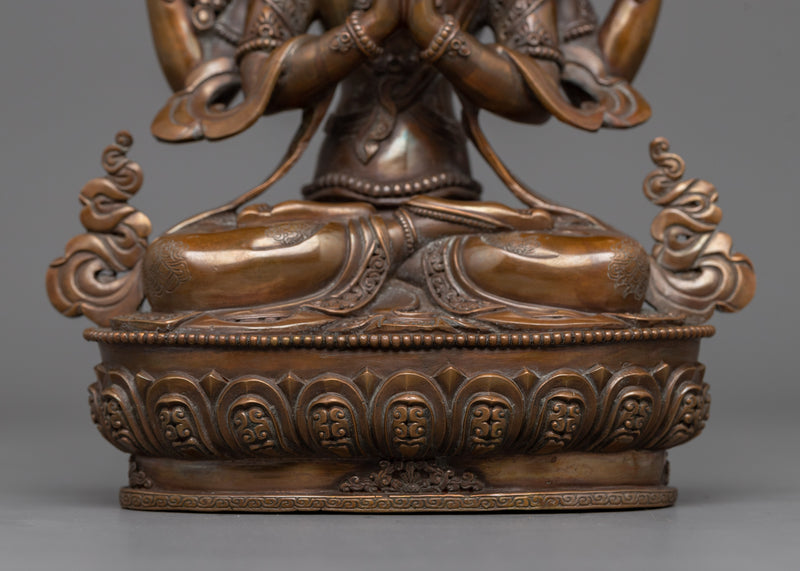 Handcarved Oxidized Small Chenrezig Statue | Tibetan Shrine Decor