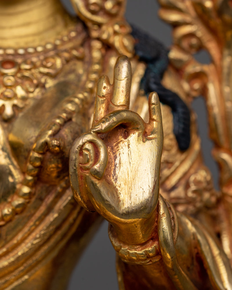 24K Gold Gilded Green Tara Sculpture for Altar | Compassionate Deity Art