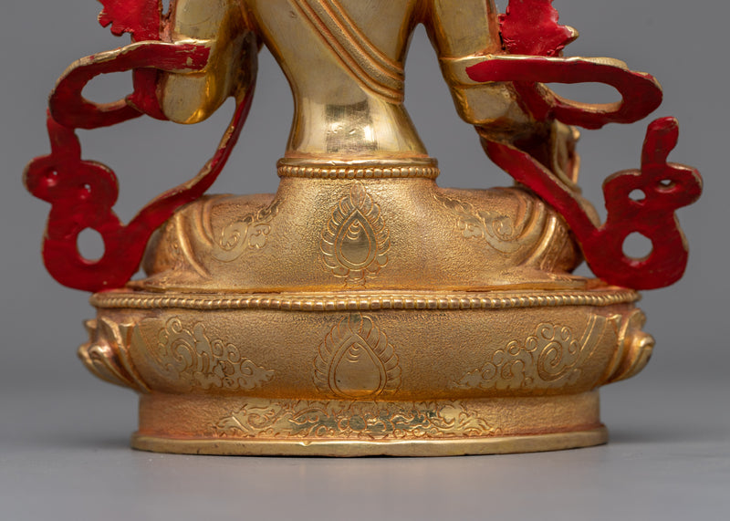 24K Gold Gilded Green Tara Sculpture for Altar | Compassionate Deity Art