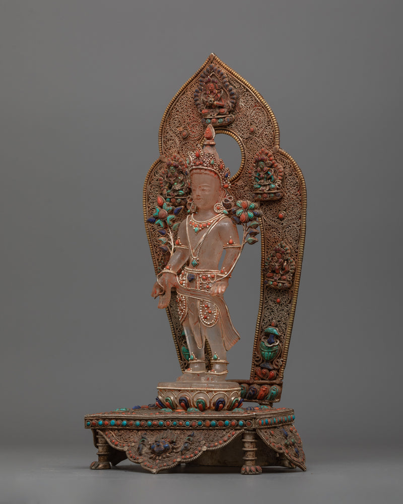 Spiritual Crystal Avalokiteshvara Statue | Radiant Gemstone Buddhist Artwork