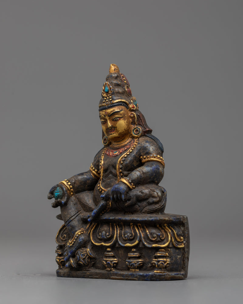 Dzambhala Lapis Statue for Shrine | Prosperity Buddha with Gold Face Paint