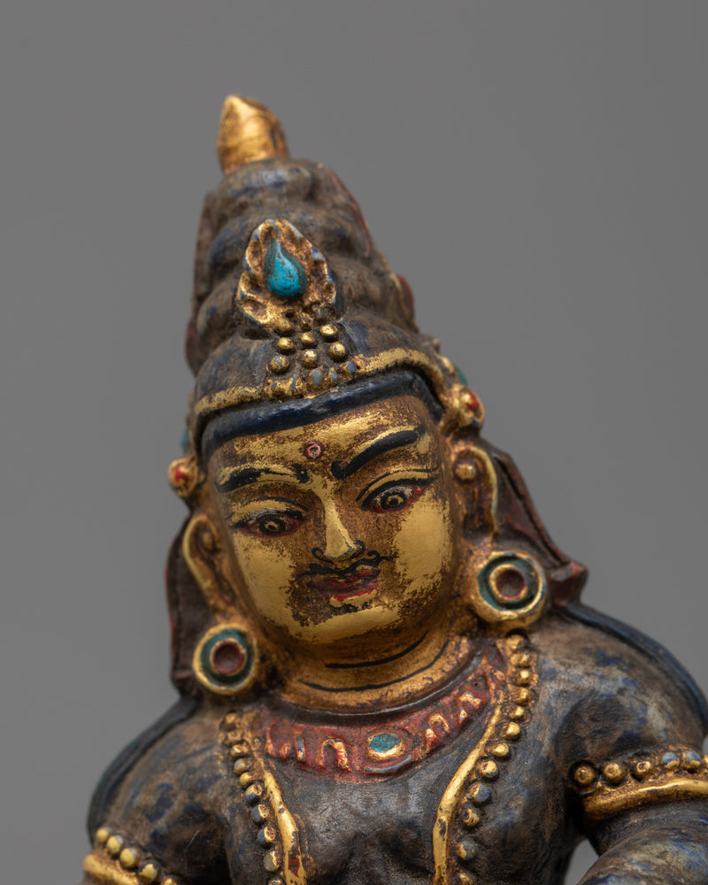 Dzambhala Lapis Statue for Shrine | Prosperity Buddha with Gold Face Paint