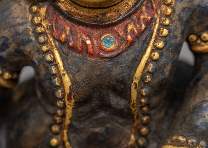 Dzambhala Lapis Statue for Shrine | Prosperity Buddha with Gold Face Paint