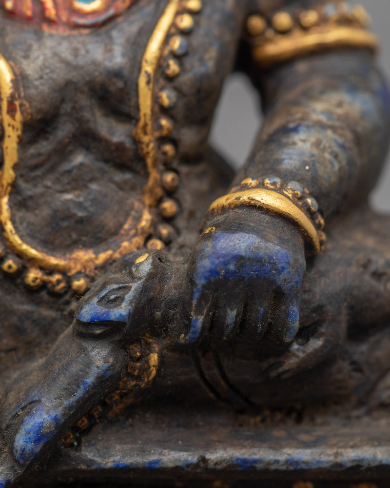 Dzambhala Lapis Statue for Shrine | Prosperity Buddha with Gold Face Paint