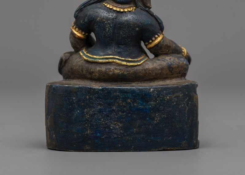 Dzambhala Lapis Statue for Shrine | Prosperity Buddha with Gold Face Paint