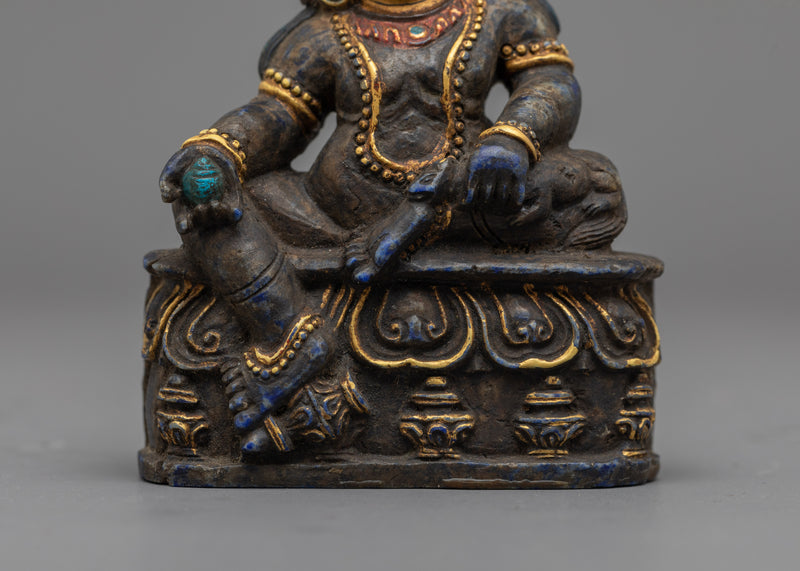 Dzambhala Lapis Statue for Shrine | Prosperity Buddha with Gold Face Paint