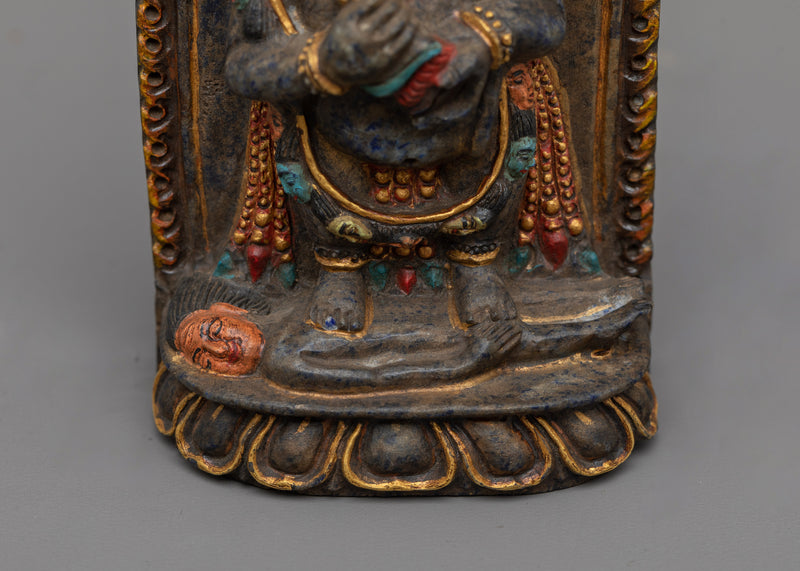 Antique Finished Shakya Mahakala Statue | Lapis Stone Body with Antique Finish