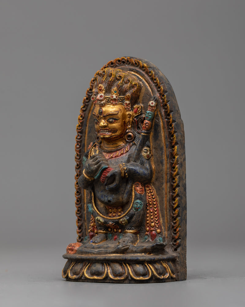 Antique Finished Shakya Mahakala Statue | Lapis Stone Body with Antique Finish