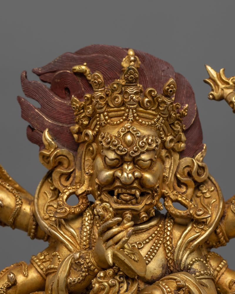 Wrathful Six-Armed Mahakala Sculpture | Spiritual Protector of Dharma