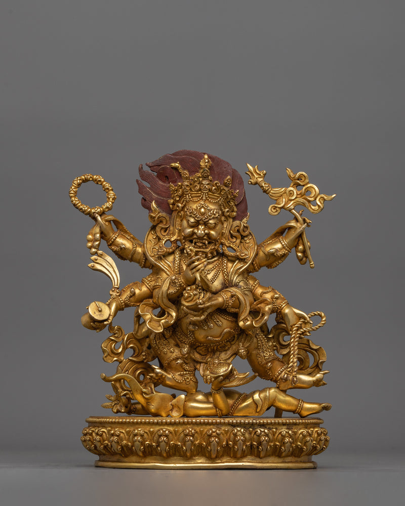 Wrathful Six-Armed Mahakala Sculpture | Spiritual Protector of Dharma