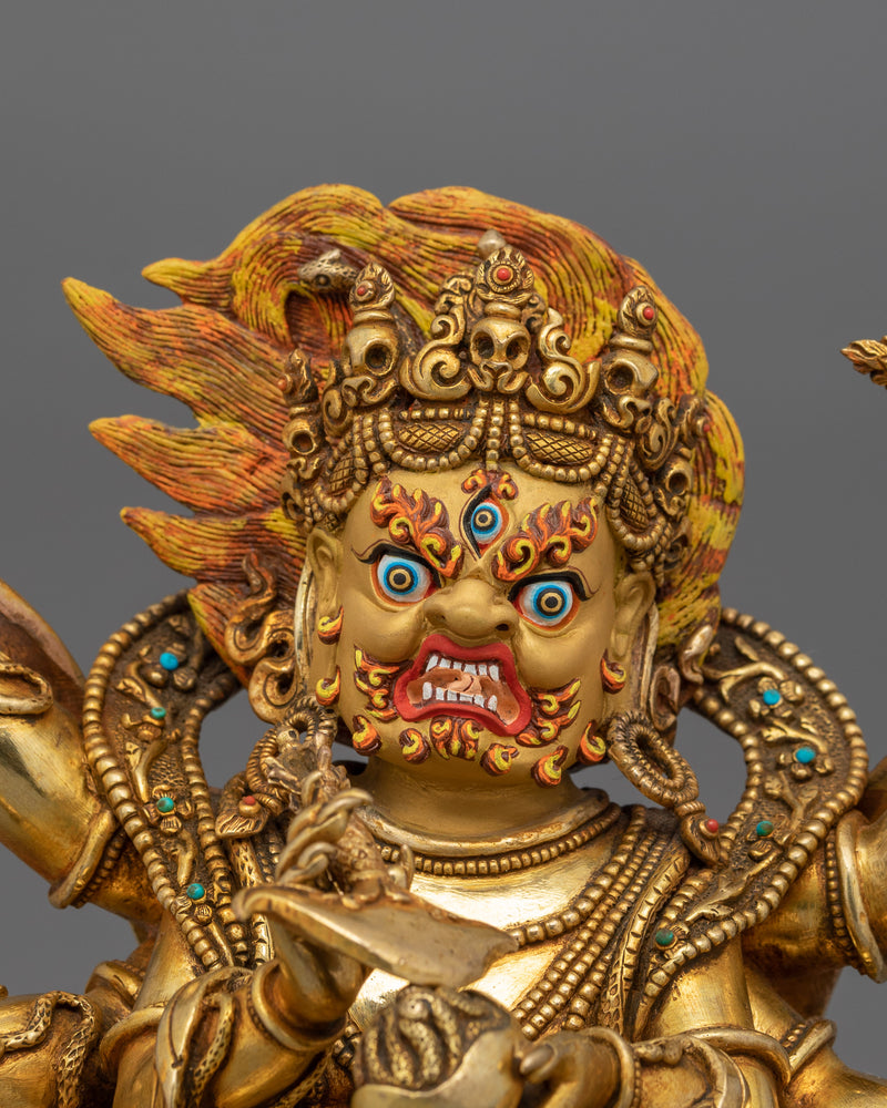 Six-Armed Mahakala Protector Deity Statue | 24K Gold Protector Artwork