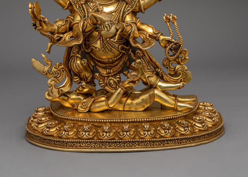 Six-Armed Mahakala Protector Deity Statue | 24K Gold Protector Artwork