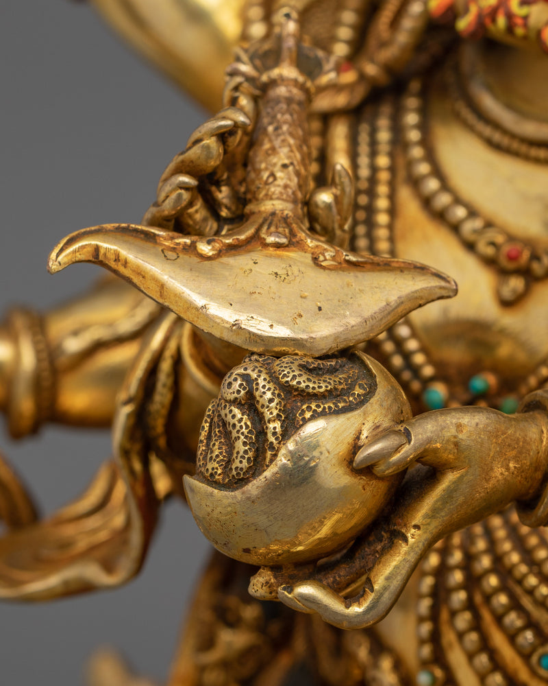 Six-Armed Mahakala Protector Deity Statue | 24K Gold Protector Artwork