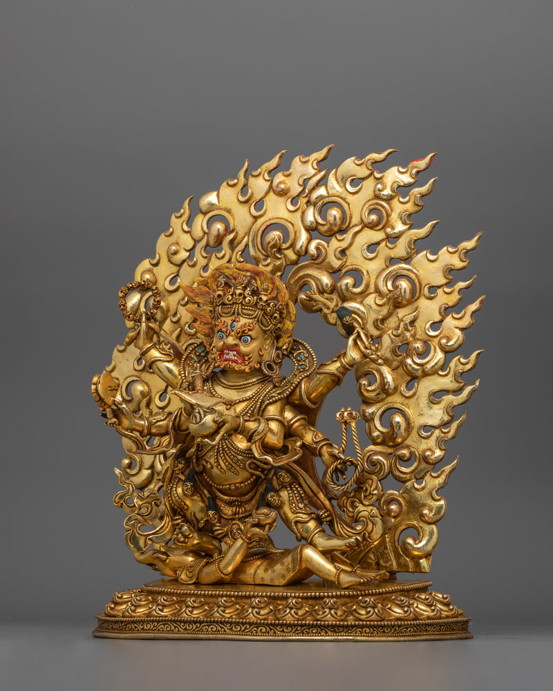 Six-Armed Mahakala Protector Deity Statue | 24K Gold Protector Artwork