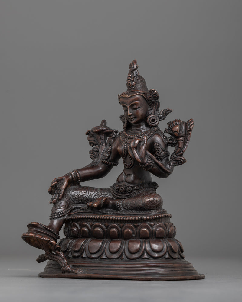 Tranquil Oxidized Green Tara Statue | Mother of Liberation