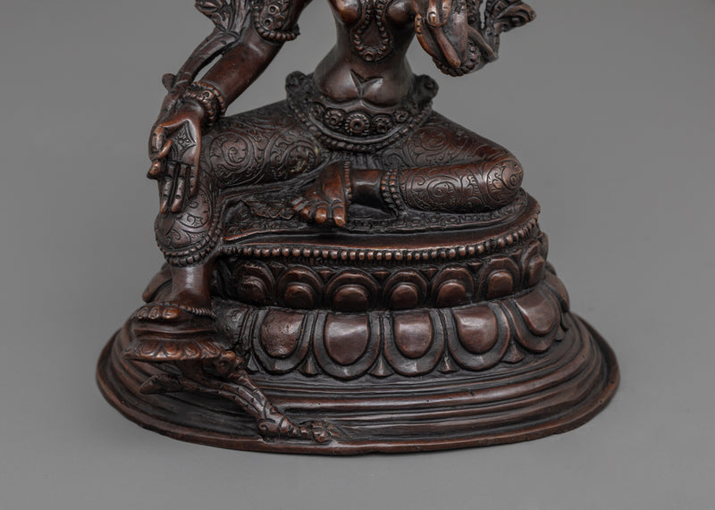 Tranquil Oxidized Green Tara Statue | Mother of Liberation