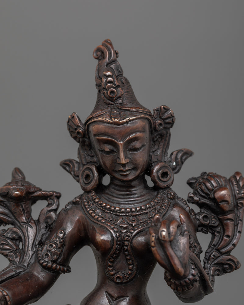 Tranquil Oxidized Green Tara Statue | Mother of Liberation