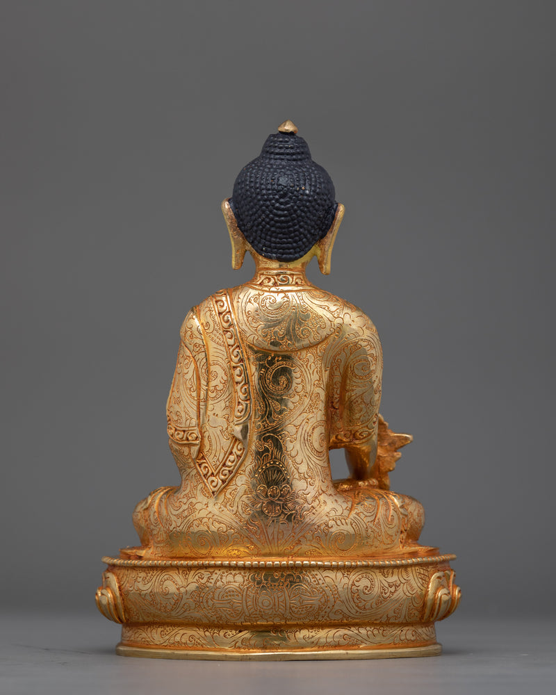 Bhaisajyaguru Peaceful Medicine Buddha Figurine | 24K Gold Gilded Healing Artwork