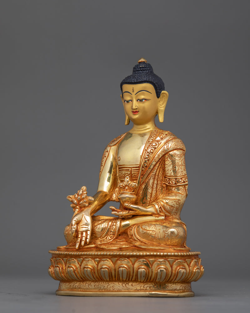 Bhaisajyaguru Peaceful Medicine Buddha Figurine | 24K Gold Gilded Healing Artwork