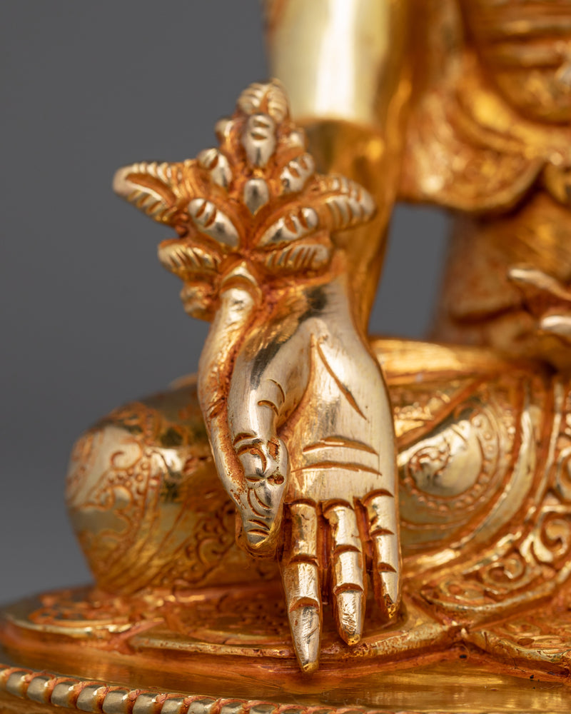 Bhaisajyaguru Peaceful Medicine Buddha Figurine | 24K Gold Gilded Healing Artwork