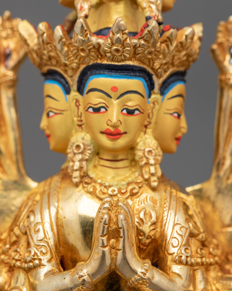 24K Gold Gilded 1000-Armed Chenresig Statue | Handcrafted Compassionate Buddha