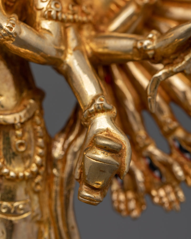 24K Gold Gilded 1000-Armed Chenresig Statue | Handcrafted Compassionate Buddha