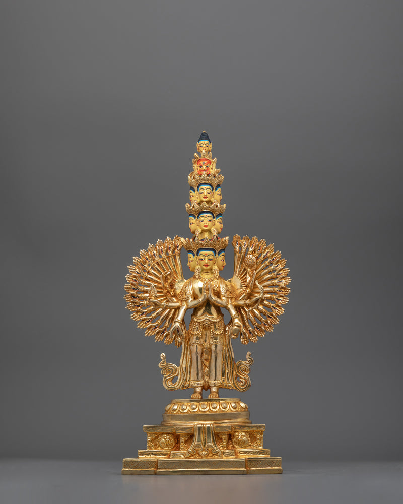 24K Gold Gilded 1000-Armed Chenresig Statue | Handcrafted Compassionate Buddha