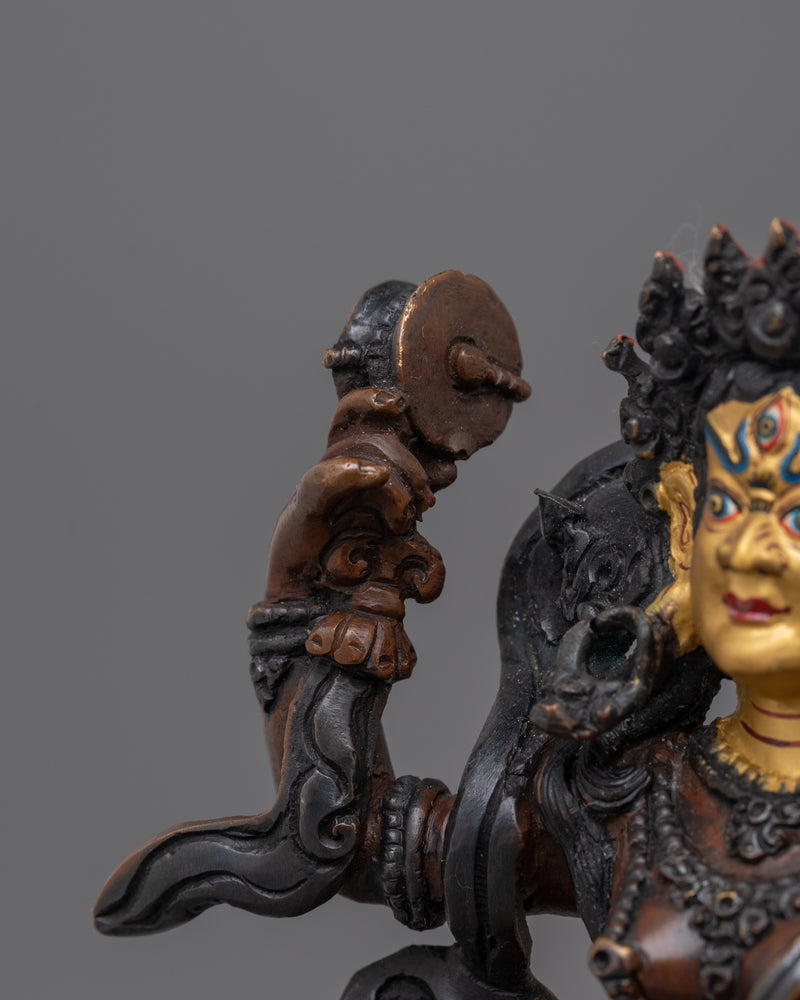 Handcrafted Machig Labdron Statue | Gold Painted Oxidized Copper Artwork