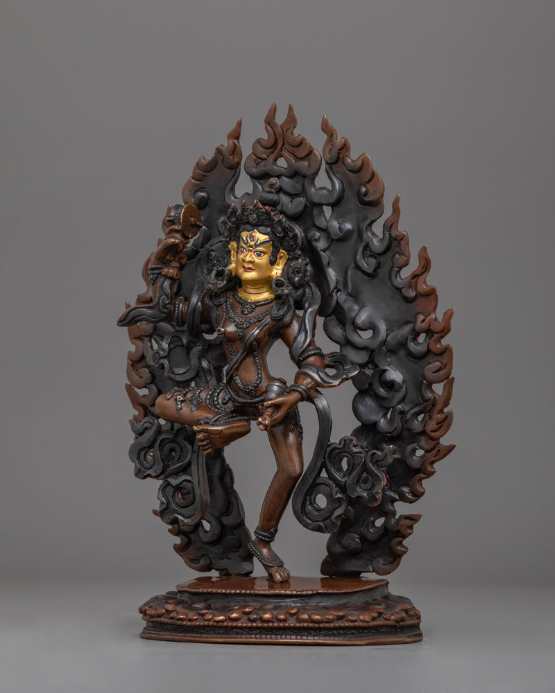 Handcrafted Machig Labdron Statue | Gold Painted Oxidized Copper Artwork