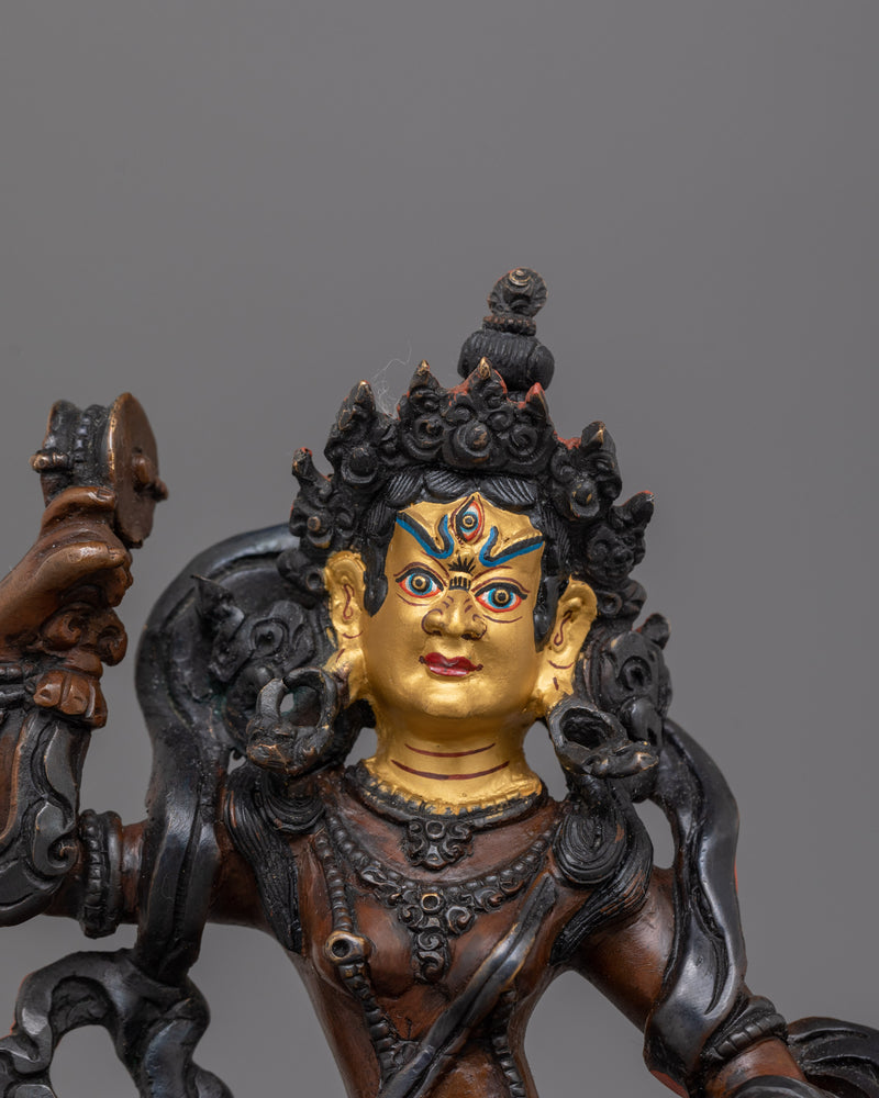 Handcrafted Machig Labdron Statue | Gold Painted Oxidized Copper Artwork