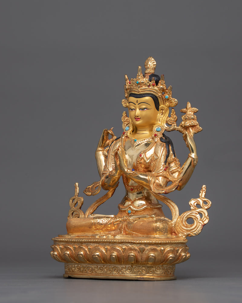 Compassionate Chenresig Dharma Buddha Statue | 24K Gold Gilded Artwork