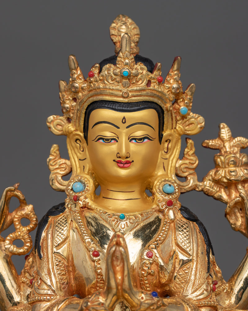 Compassionate Chenresig Dharma Buddha Statue | 24K Gold Gilded Artwork