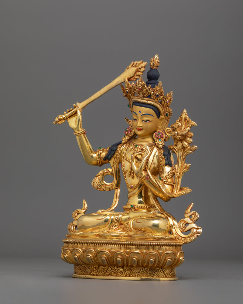 Manjushri Holding Sword Sculpture | Significant Bodhisattva in Mahayana literature