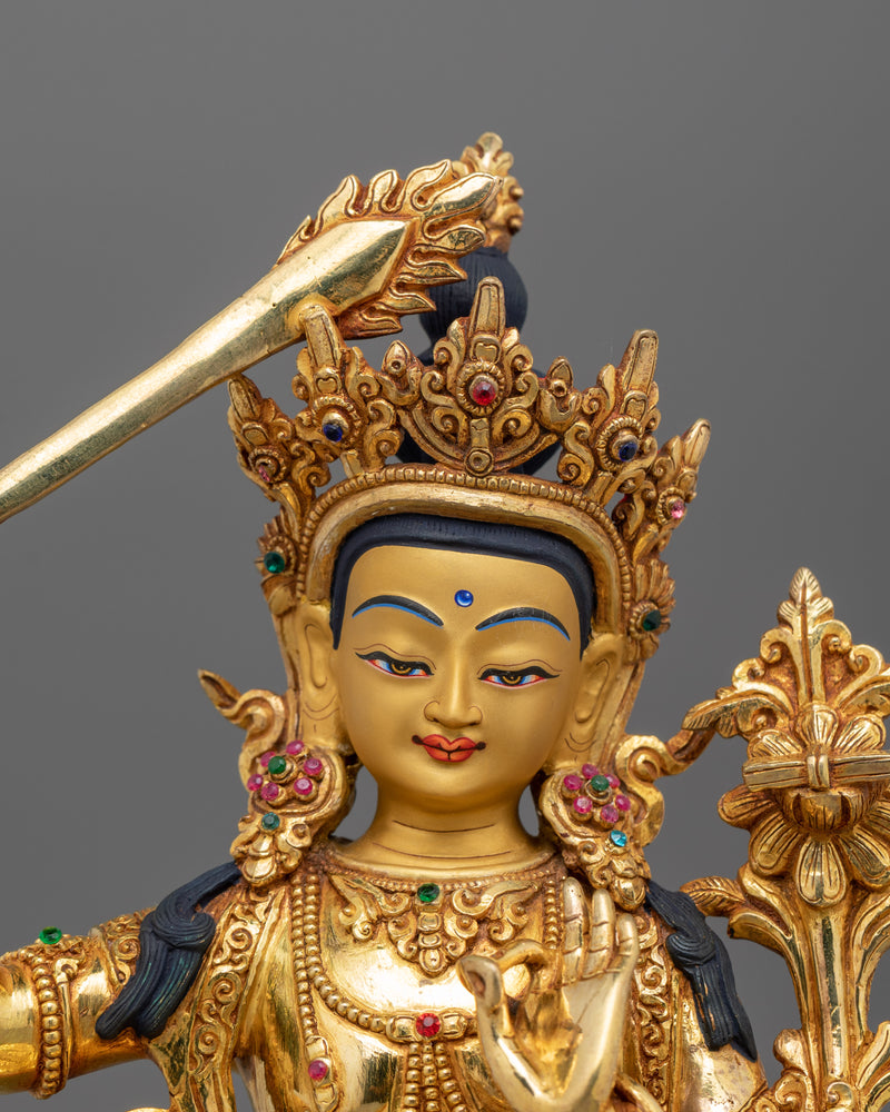 Manjushri Holding Sword Sculpture | Significant Bodhisattva in Mahayana literature