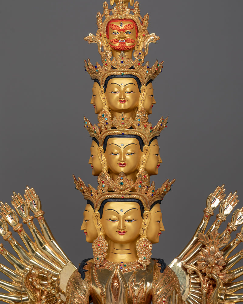 1000 Armed Chenresig Golden Statue | Bodhisattva Deity of Compassion Avalokiteshvara