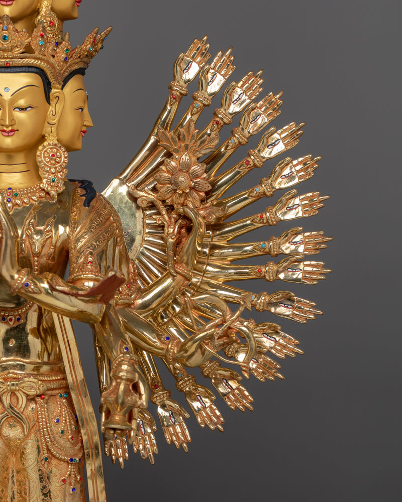 1000 Armed Chenresig Golden Statue | Bodhisattva Deity of Compassion Avalokiteshvara