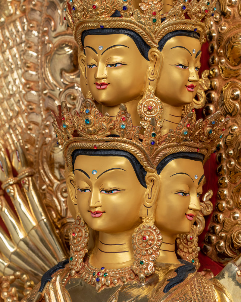 1000 Armed Chenresig Golden Statue | Bodhisattva Deity of Compassion Avalokiteshvara