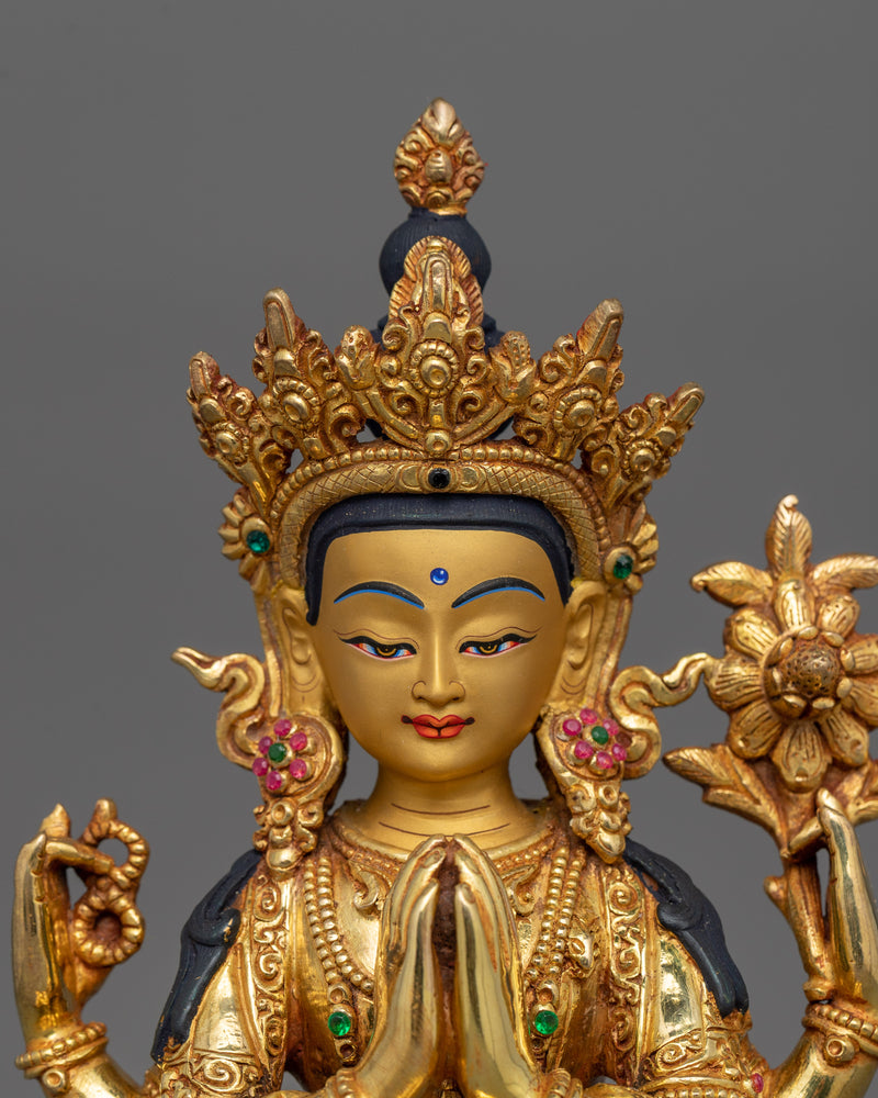 Four-Armed Chenrezig Guan Yin Figurine |  Sculpture of Compassion, Mercy, and Love