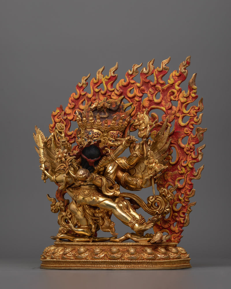 24K Gold Gilded Hayagriva Yidam Figure | Handcrafted Wrathful Protector