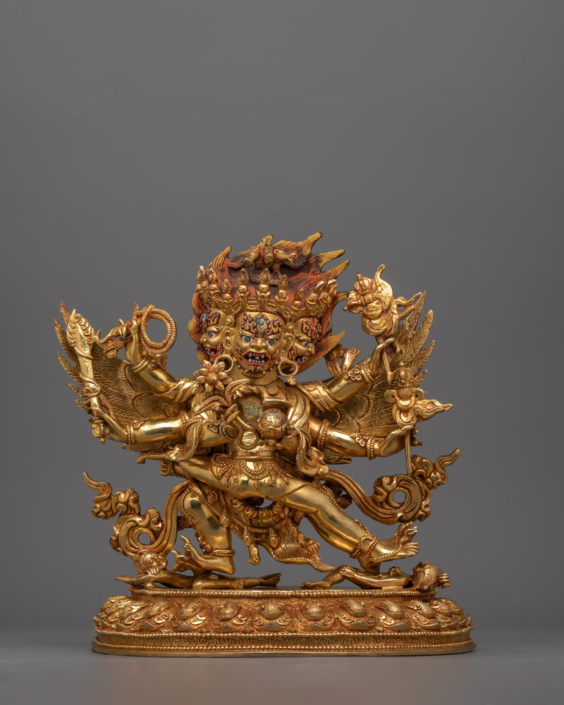 24K Gold Gilded Hayagriva Yidam Figure | Handcrafted Wrathful Protector