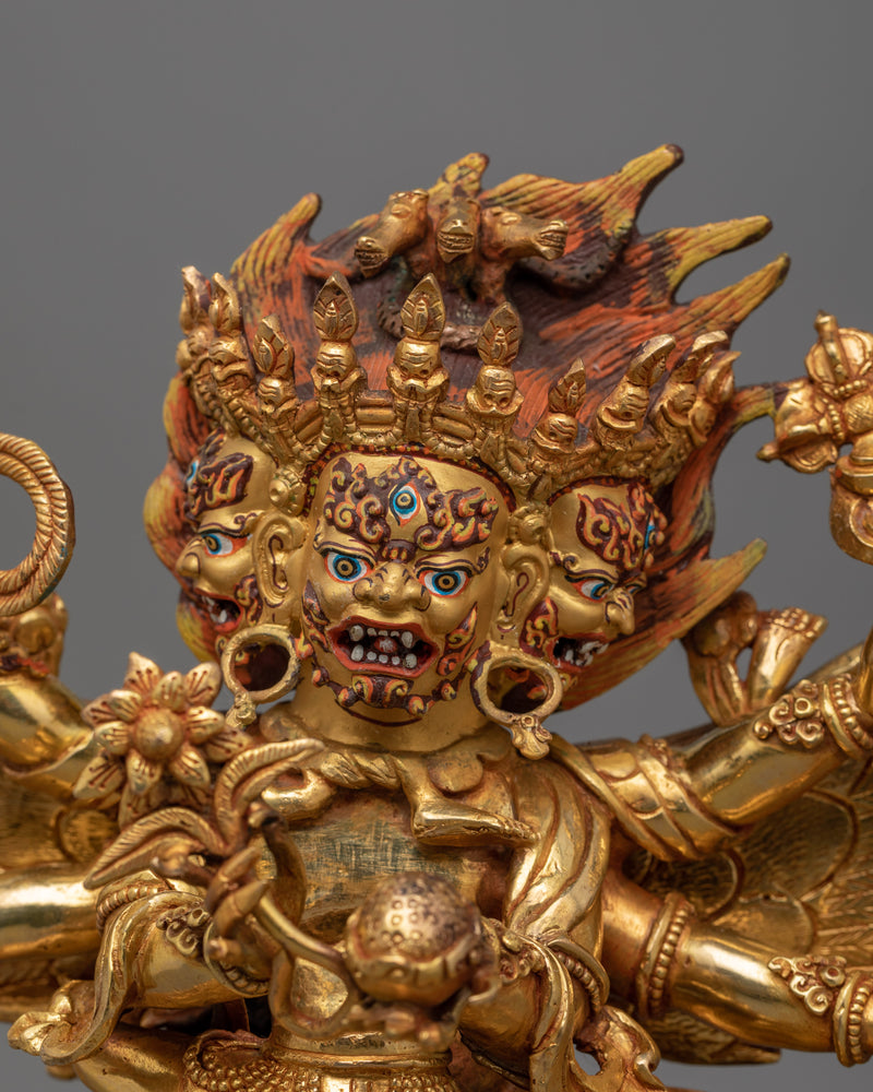 24K Gold Gilded Hayagriva Yidam Figure | Handcrafted Wrathful Protector